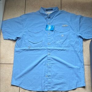 New Columbia PFG Blue Vented Short Sleeve Fishing Shirt Mesh Size XL Men’s